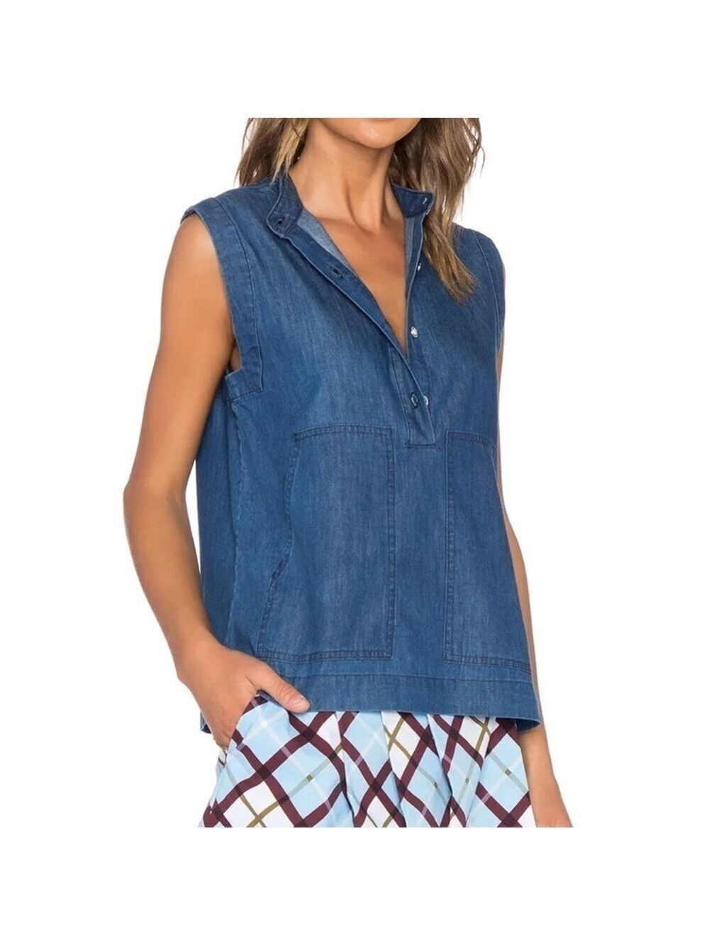 Marc by Marc Jacobs silk blend boxy sleeveless denim top 2